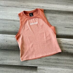 Nike Pro Sleeveless Mesh Panel Mesh Back Athletic Crop Top in Rust